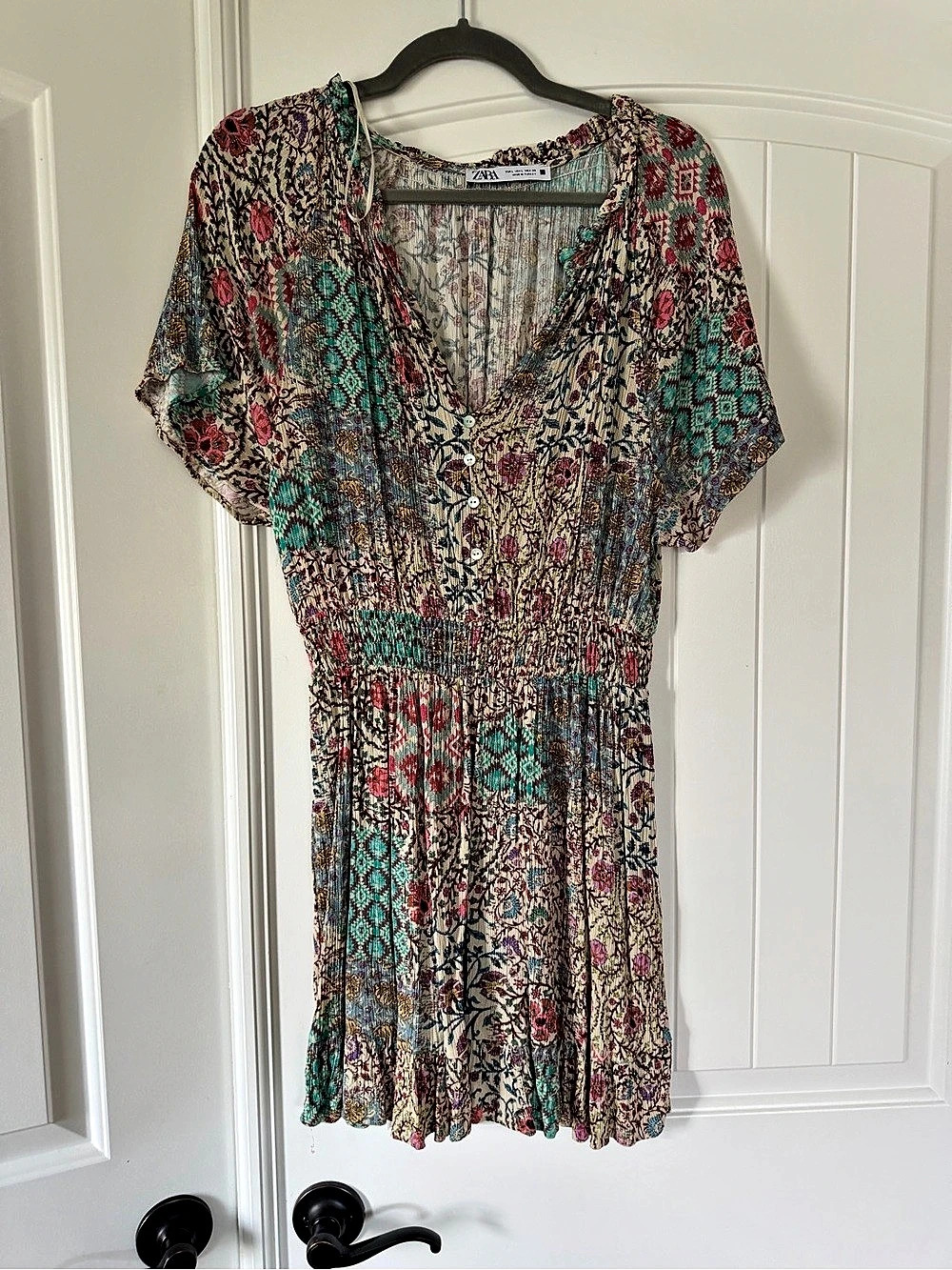 Zara Paisley Print Chiffon Ruffled Short Sleeve Dress